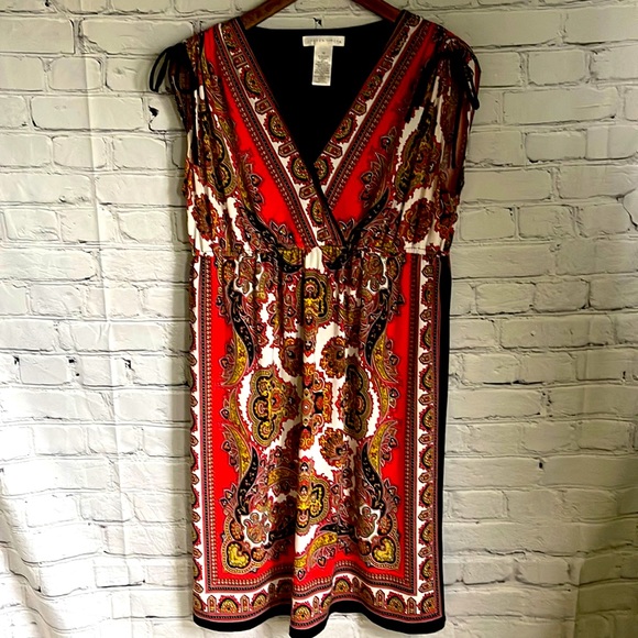 London Times Dresses & Skirts - London Times Princess Sleeve Orange & Black Mini Dress Size 10